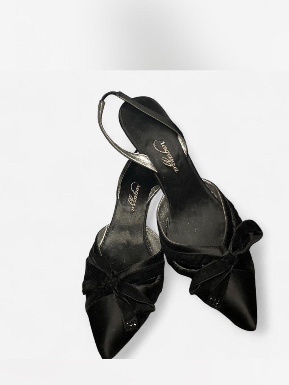 ❤️ Ragazza Vintage Black Satin Bow Slingback Heels 9.5